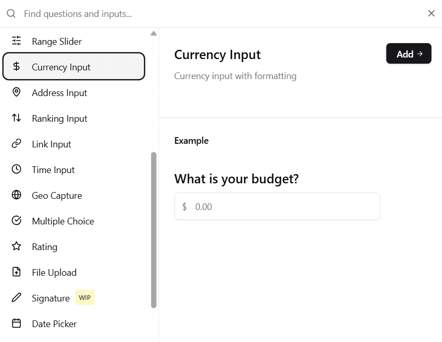 Currency Input Selection