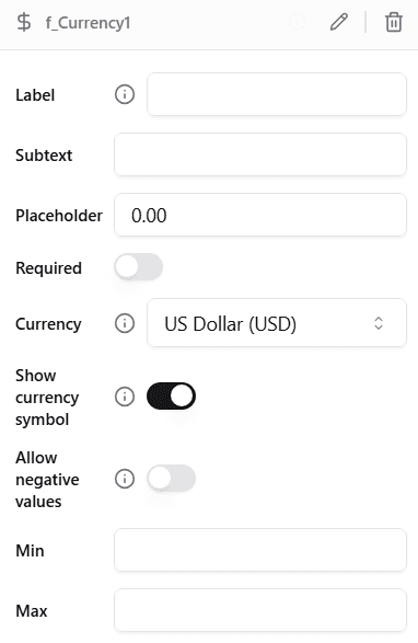 Currency Input Configuration