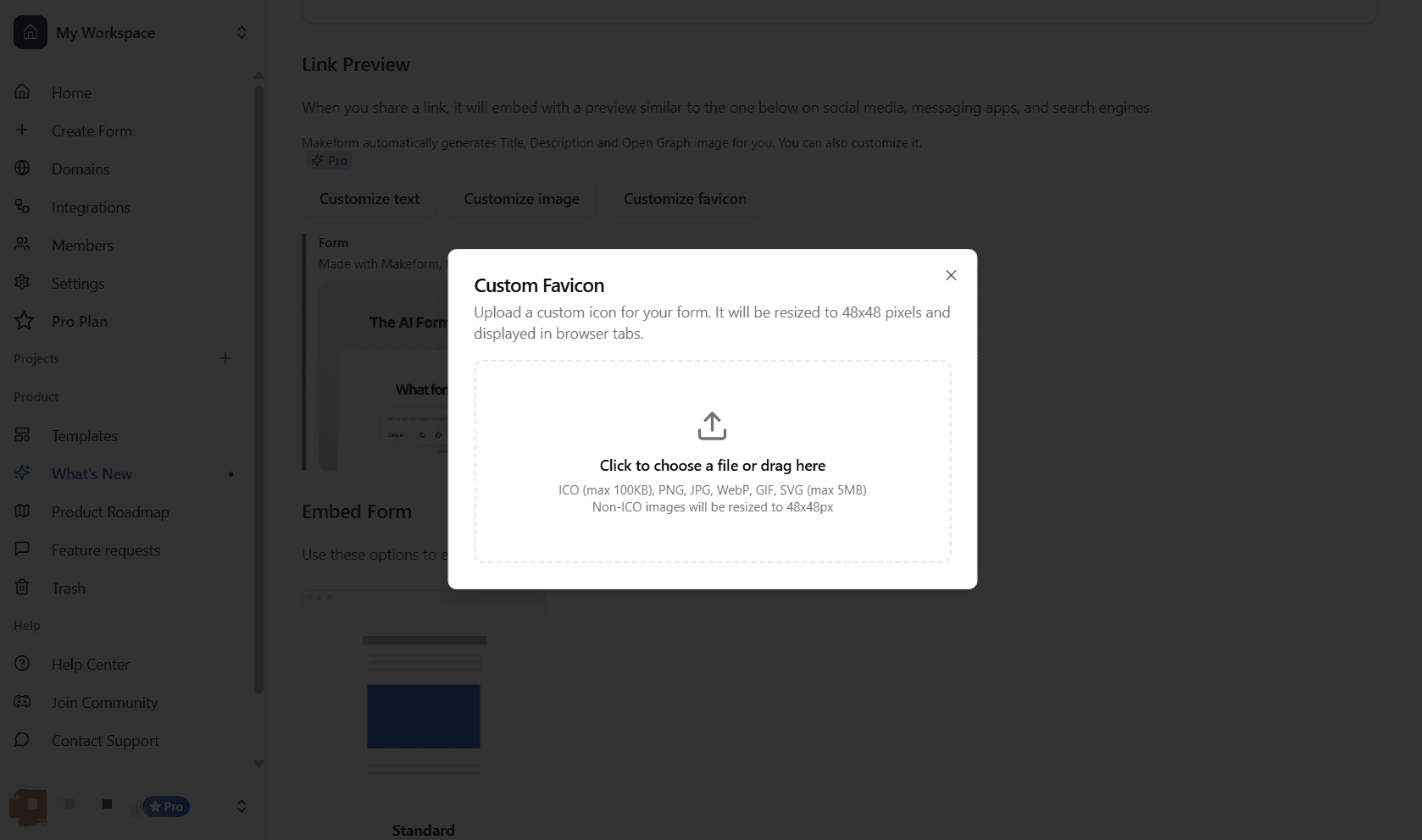 Customize Favicon Dialog