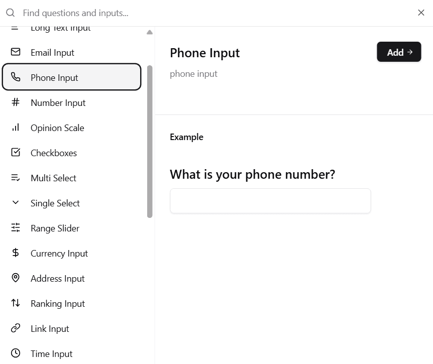 Phone Input Selection