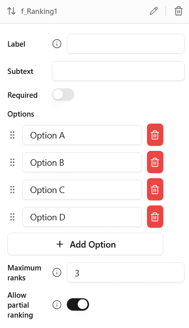Ranking Input Configuration