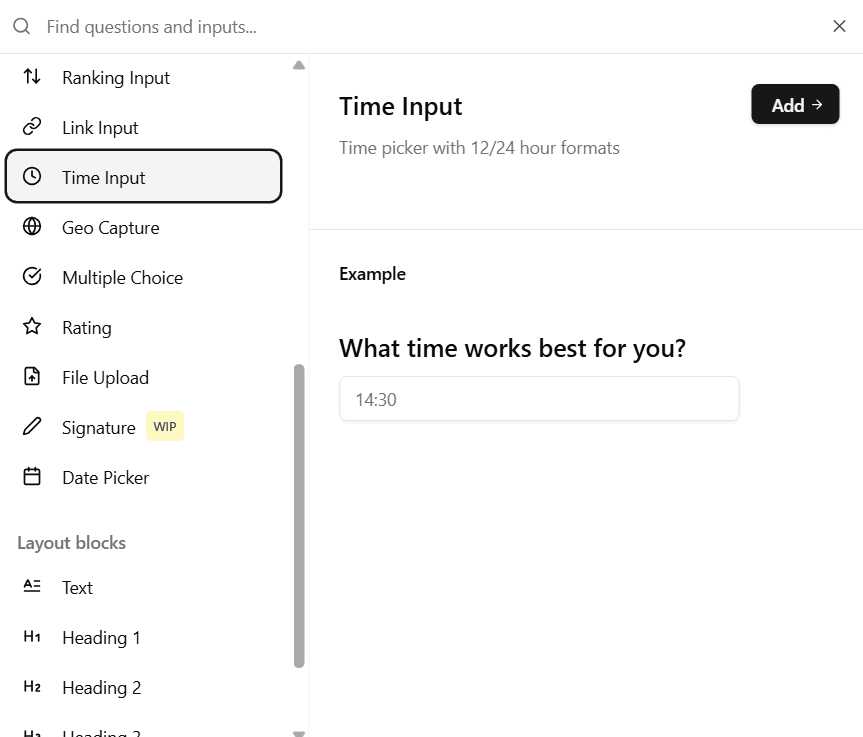 Time Input Selection