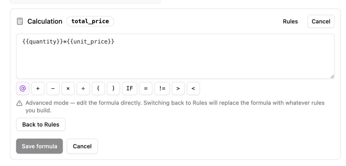 Advanced formula editor
