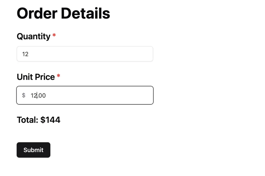 Calculated total shown on the same page