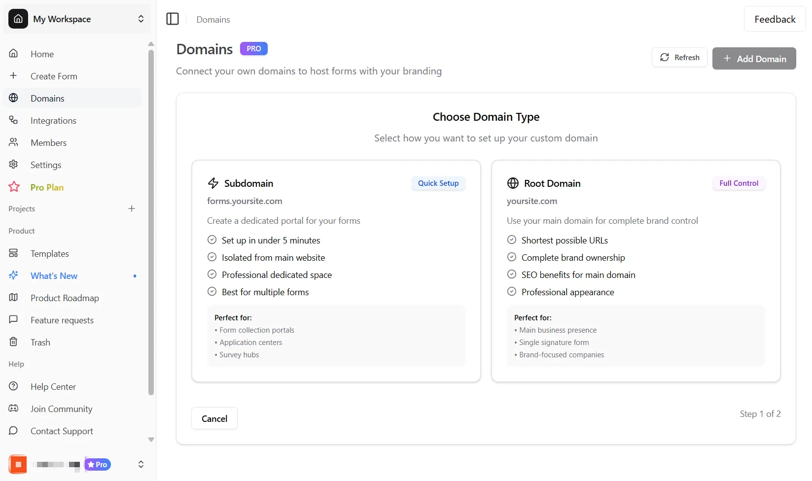 Choose a domain type