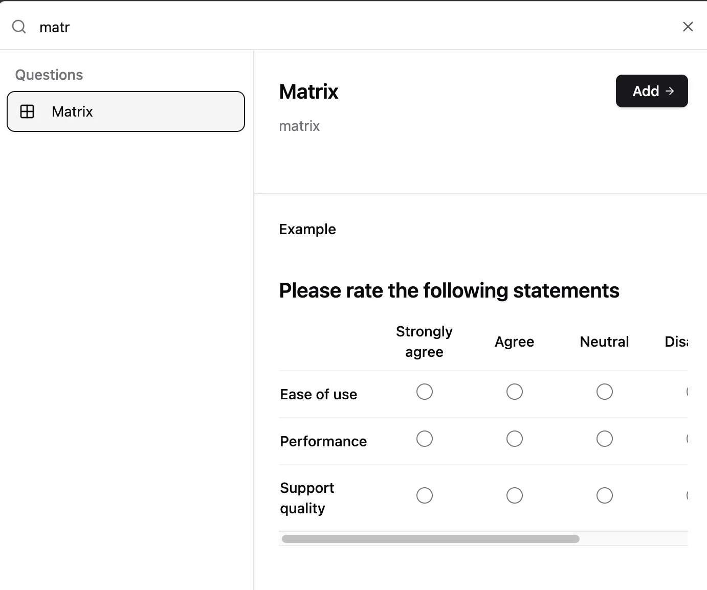 Add a matrix question